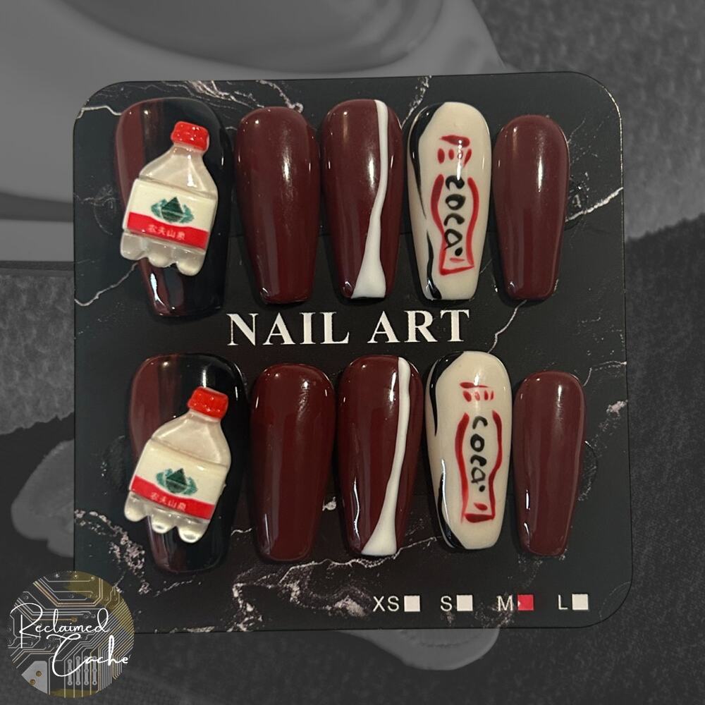 Cola Soda Long Coffin Press On Nails - Size Medium